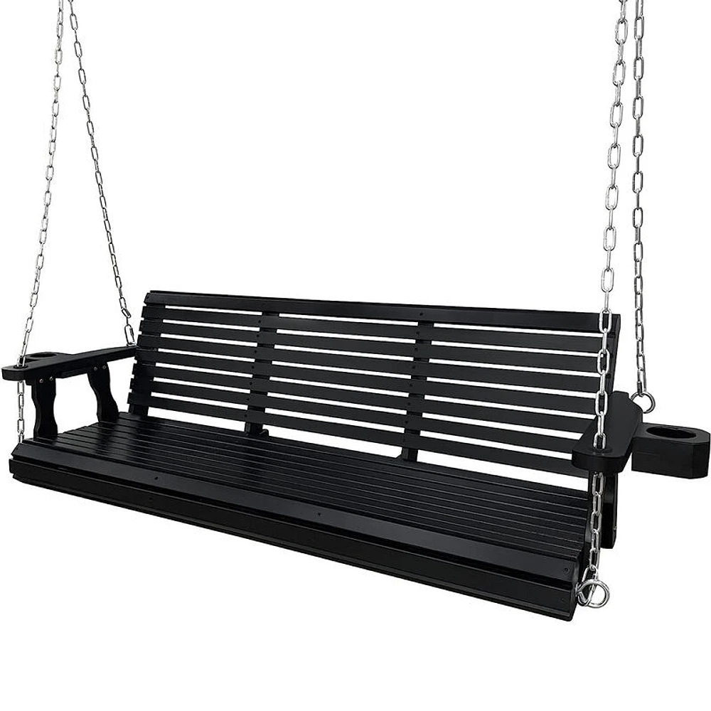 Mega Casa Wooden Porch Swing 3-Seater, Bench Swing with Cupholders, Hanging  Chains and 7mm Springs, Heavy Duty 800 LBS, for Outdoor Patio Garden Yard  (Matte Black - 5 feet) - Mathis Home in Irvine, CA