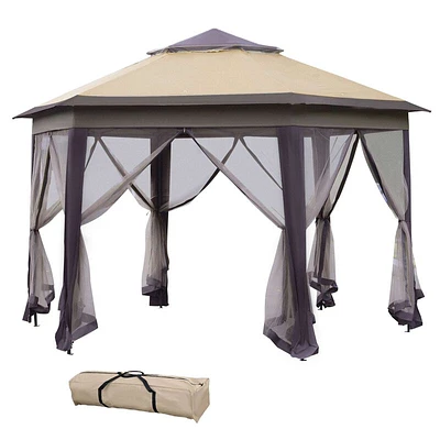 Outsunny 13' x Pop Up Gazebo, Hexagonal Canopy Shelter with 6 Zippered Mesh Netting, Event Tent Strong Steel Frame for Patio Backyard Garden Wedding Party, Coffee and Beige