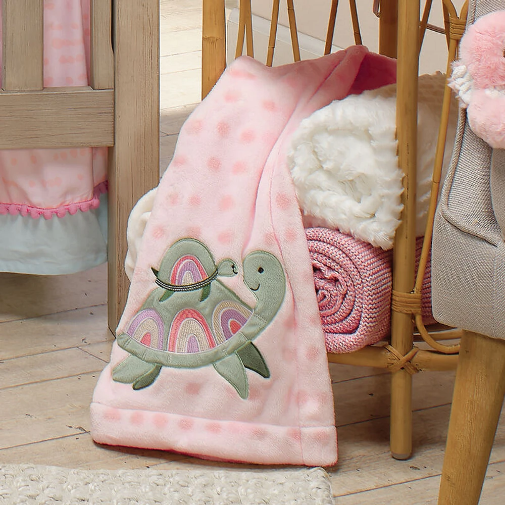 Lambs & Ivy Sea Dreams Cozy Pink Fleece Turtle Applique Baby Blanket | The  Market Place