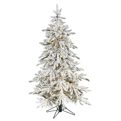 HomPlanti 5 Feet Flocked Grand Northern Rocky Fir Artificial Christmas Tree with 650 Warm Micro (Multifunction with Remote Control) LED Lights, Instant Connect Technology and 386 Bendable Branches