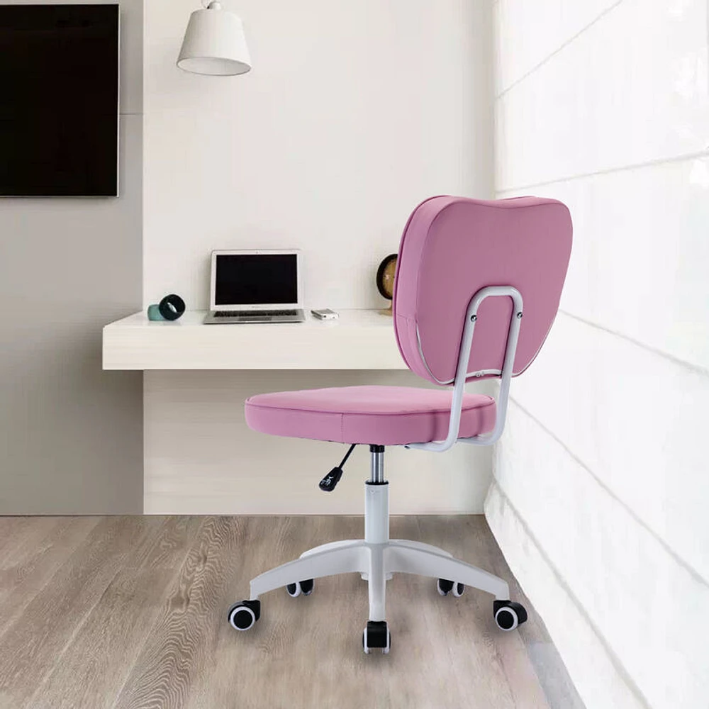 PU Makeup Office Desk Chair Bling Desk, Armless Vanity Desk Task Chair with Wheels 360, Bling Desk Nail Desk for Women, Adjustable Height, Purple