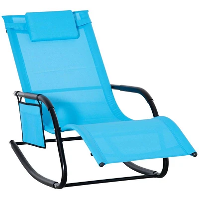 Outsunny Outdoor Rocking Chair, Chaise Lounge Pool Chair for Sun Tanning, Sunbathing, a Rocker with Side Pocket, Armrests & Pillow Patio, Lawn, Beach