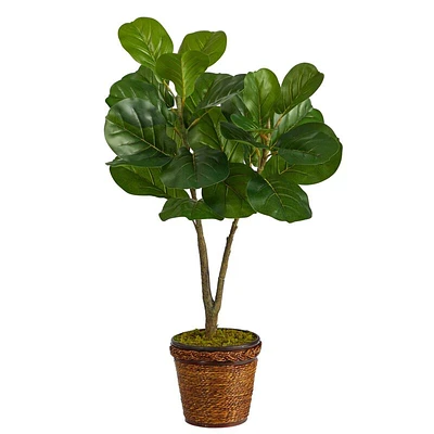 Nearly Natural 33-in Fiddle Leaf Fig Artificial Tree in Basket