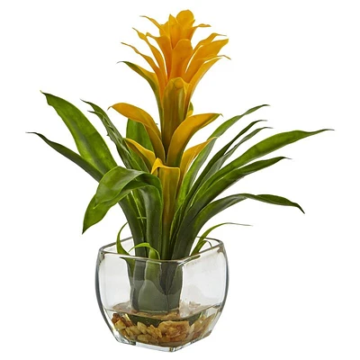 Nearly Natural 12-in Bromeliad with Vase Arrangement