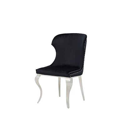 37 Inch Velvet Wingback Dining Chair with Metal Legs, Black-Benzara