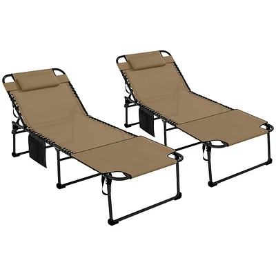 Outsunny Folding Chaise Lounge with 5-level Reclining Back, Outdoor Tanning Chair Reading Face Hole, Side Pocket & Headrest for Beach, Yard, Patio