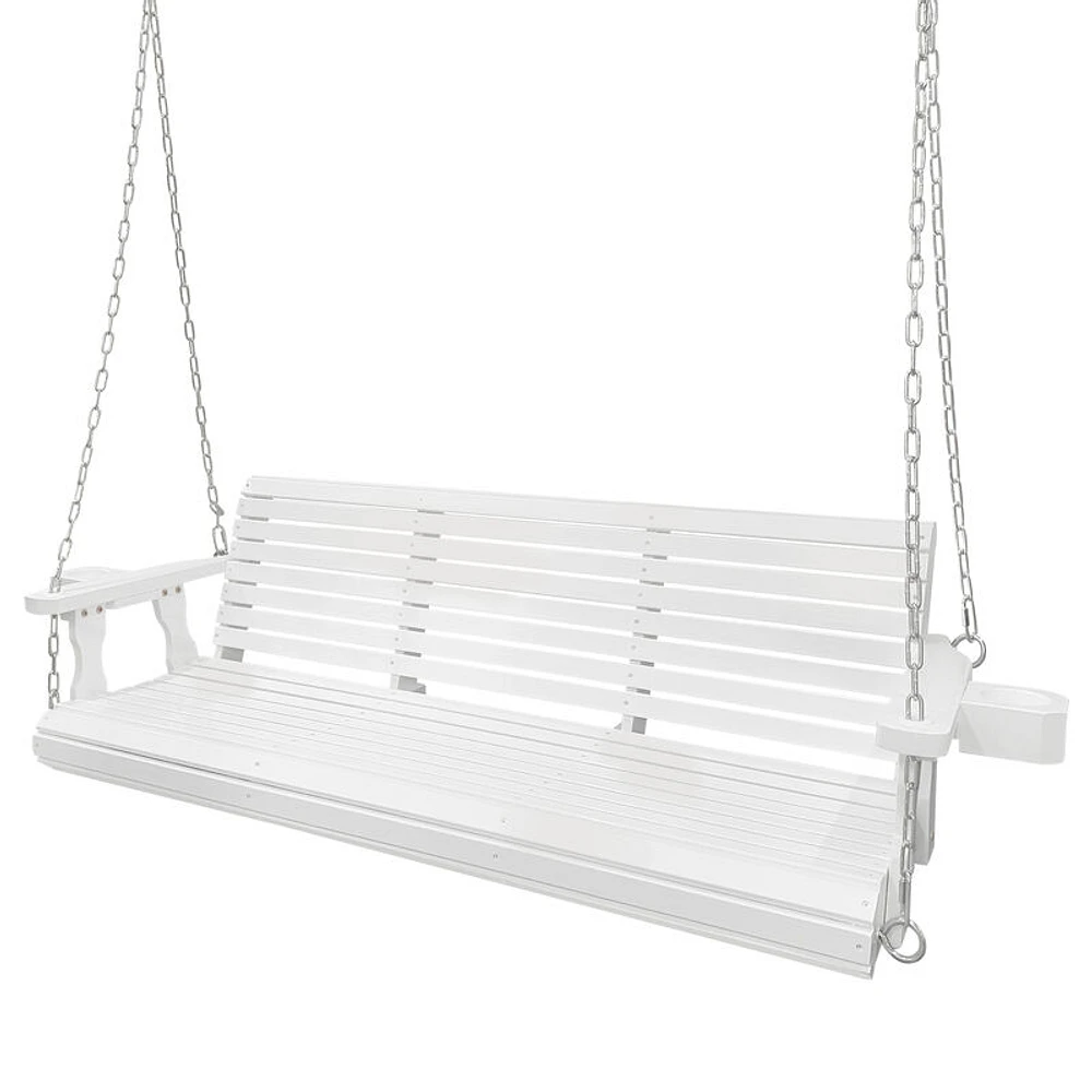 Mega Casa Wooden Porch Swing 3-Seater, Bench Swing with Cupholders, Hanging  Chains and 7mm Springs, Heavy Duty 800 LBS, for Outdoor Patio Garden Yard  (White - 5 feet) | The Market Place