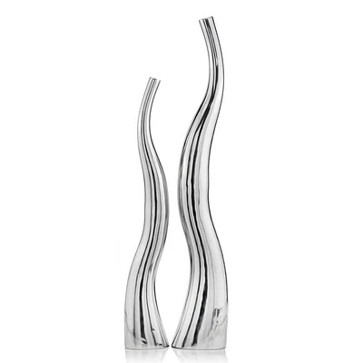Homezia Set Of 2 Modern Tall Silver Squiggly Floor Vases