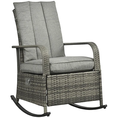 Outsunny Outdoor Rattan Rocking Chair Patio Recliner with Soft Cushions, Adjustable Footrest, Max. 135 Degree Backrest, PE Wicker