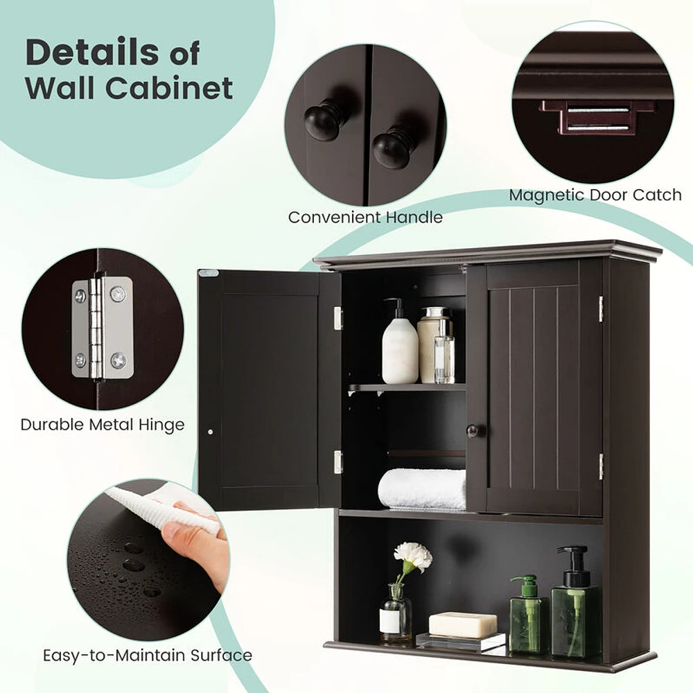 Costway Wall Mount Bathroom Cabinet Wooden Medicine Storage 