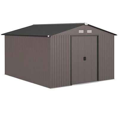 Outsunny 11' x 9' Outdoor Storage Shed, Garden Tool House with Foundation, 4 Vents and 2 Easy Sliding Doors for Backyard, Patio, Garage, Lawn