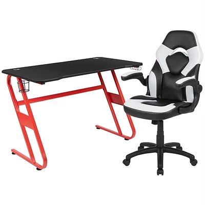 Flash Furniture Red Gaming Desk and /Black Racing Chair Set with Cup Holder and Headphone Hook