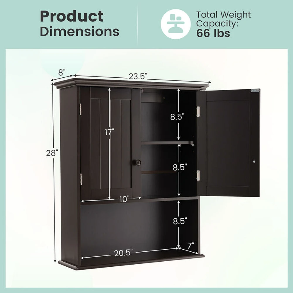 Costway Wall Mount Bathroom Cabinet Wooden Medicine Storage 