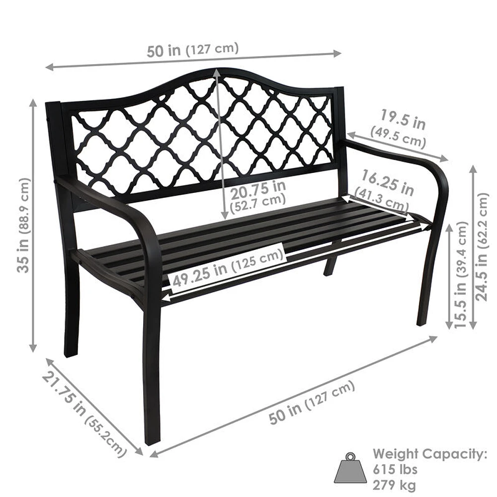 Sunnydaze 2-Person Lattice Cast Iron Outdoor Garden Bench - Black | The  Market Place