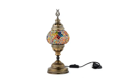 14.5 in. Handmade Multicolor Flowers Mosaic Glass Table Lamp with Brass Color Metal Base
