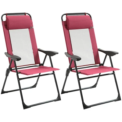 Outsunny Folding Patio Chairs Set of 2, Outdoor Deck Chair with Adjustable Sling Back, Camping Removable Headrest for Garden, Backyard, Lawn