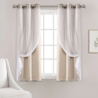 Star Sheer Insulated Grommet Blackout Window Curtain Panels
