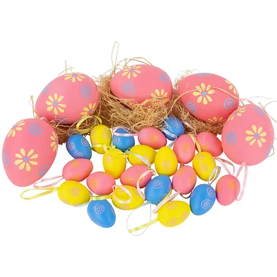 29ct Pastel Pink Blue and Yellow Spring Easter Egg Ornaments 3.25"