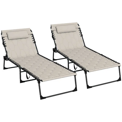 Outsunny Folding Chaise Lounge Set with 5-level Reclining Back, Outdoor Chairs Build-in Padded Seat, Tanning Side Pocket, Headrest for Beach, Yard, Patio