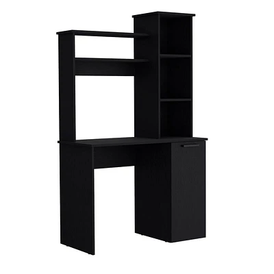 Carson Computer Desk with Hutch, Single Door Cabinet, Expansive Work Surface and 3-Tier Storage Shelves-Black