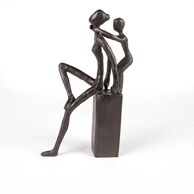 Playful Mother and Child Cast Iron Sculpture