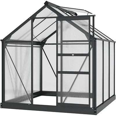 Outsunny 6' x 10' 6.5' Polycarbonate Greenhouse, Heavy Duty Outdoor Aluminum Walk-in Green House Kit with Rain Gutter, Vent and Door for Backyard Garden