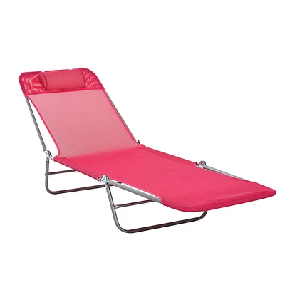 Outdoor Folding Sun Lounge Chair with Reclining Backrest & Pillow