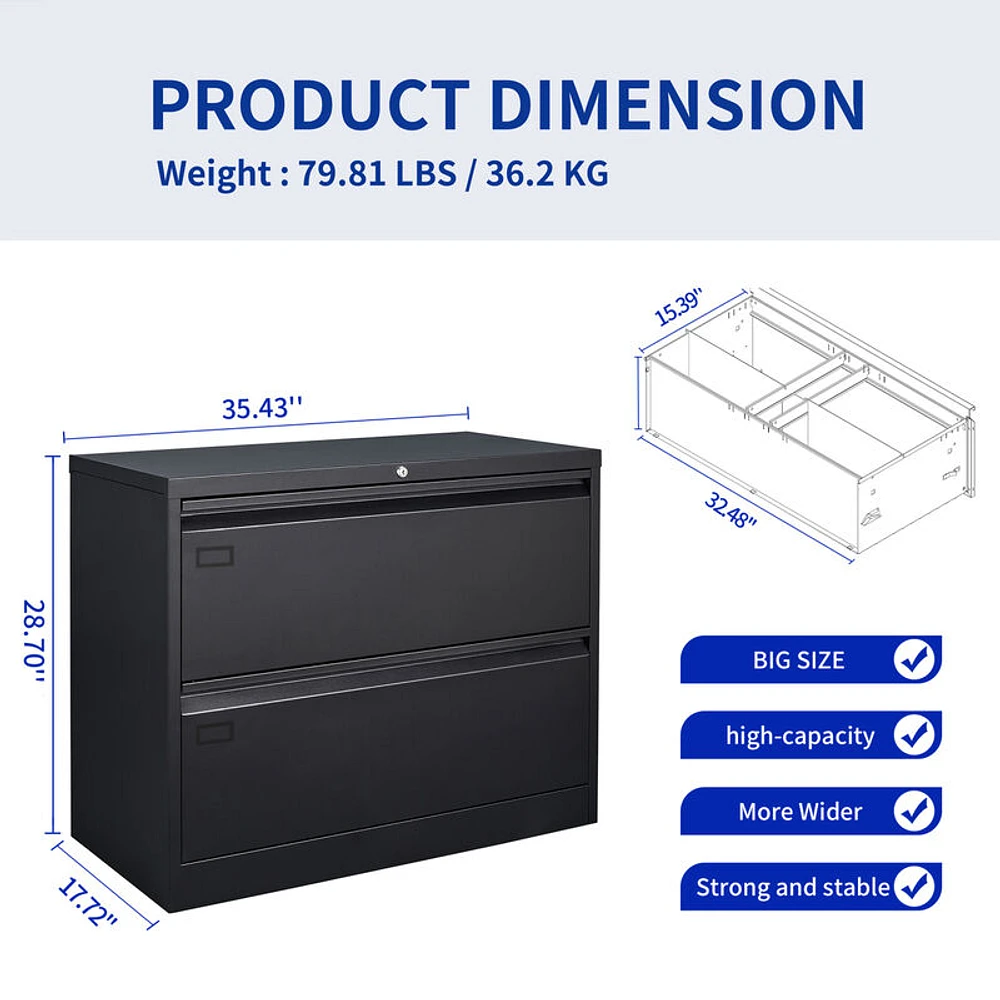 Simplie Fun 2 Drawer Lateral Filing Cabinet for Legal/Letter A4 Size, Large  Deep Drawers Locked by Keys, Locking Wide File Cabinet for Home Office,  Metal Steel | The Market Place