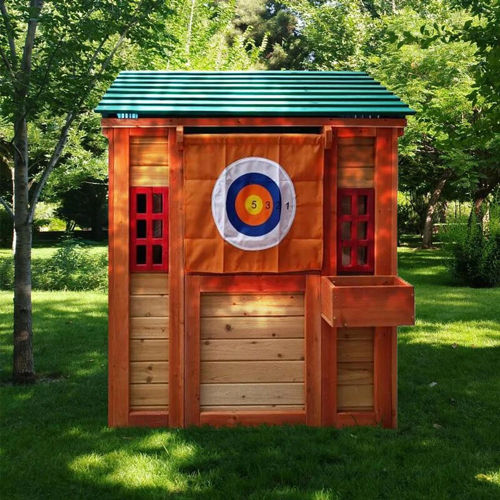 Simplie Fun Eco-friendly Outdoor Wooden 4-in-1 Game House for kids garden  playhouse with different games on every surface, Solid wood,61.4