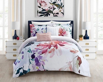 Chic Home Butchart Gardens Reversible Comforter Set Floral Watercolor Design Bedding - Decorative Pillows Shams Included 5 Piece Queen 90x92", Multi