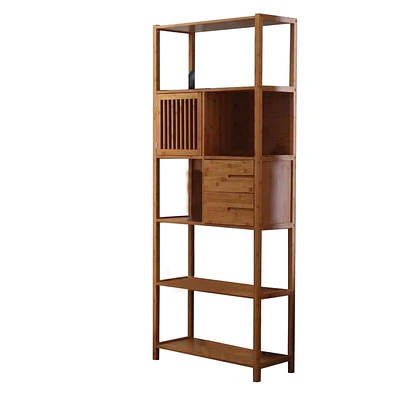 Axa 68 Inch Bamboo Right Facing Open Bookcase, 2 Cubbies, Shelves