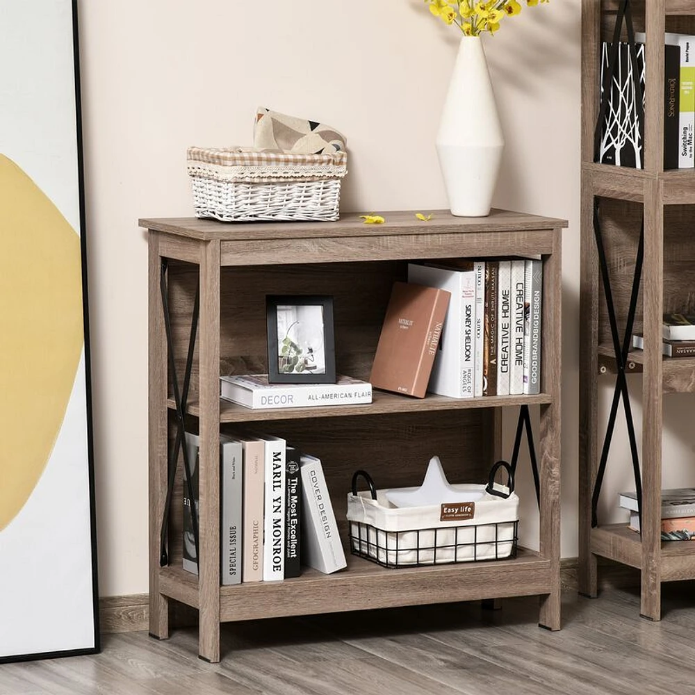 Halifax North America Industrial Style 2-Tier Bookcase Bookshelf Open  Shelving Display Storage Unite with Metal X-Bar for Living Room Dining Room  Study Office Dark | The Market Place