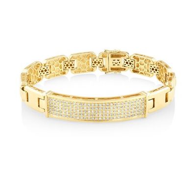 Men's Bracelet with TW of Diamonds In 10kt Yellow Gold