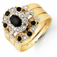 Ring with Sapphire & Diamonds 10kt Yellow Gold
