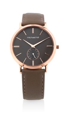 Watch in Rose Tone Stainless Steel & Brown Leather
