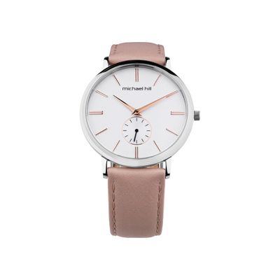 Ladies Watch in Silver Tone Stainless Steel & Peach Leather
