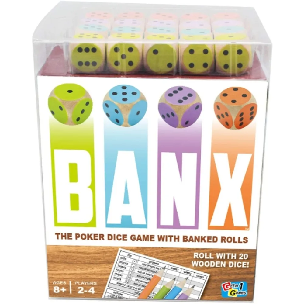 Mind Games Getta1Games The Poker Dice Game with Banked Rolls, Roll with 20  Wooden Dice