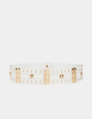 Ceinture élastiquée avec clous blanc femme