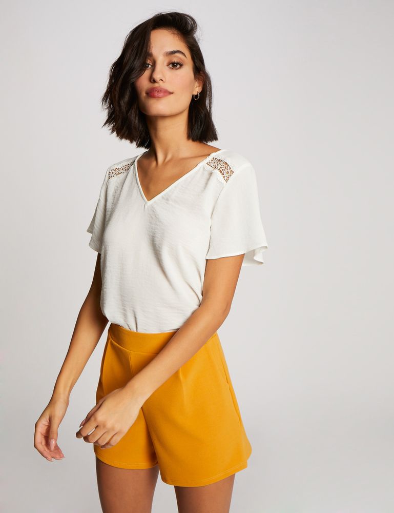 Short droit taille haute à pinces ocre femme | Morgan