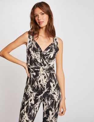Combinaison droite imprimé végétal noir femme | Morgan