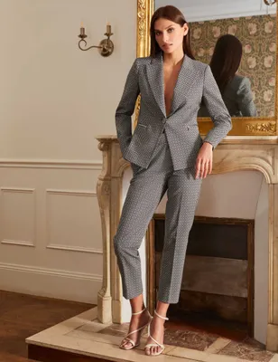 Veste droite imprimé géométrique marine femme
