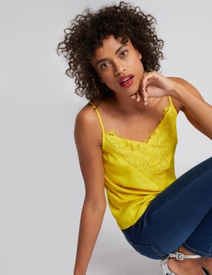 Débardeur empiècement en dentelle jaune femme | Morgan