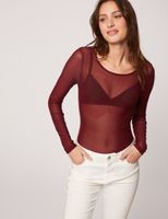 T-shirt manches longues semi-transparent bordeaux femme | Morgan