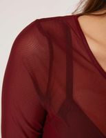 T-shirt manches longues semi-transparent bordeaux femme | Morgan