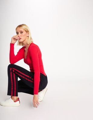 Pull manches longues boutons rouge femme | Morgan