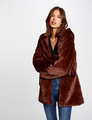 Manteau droit imitation fourrure choco femme | Morgan