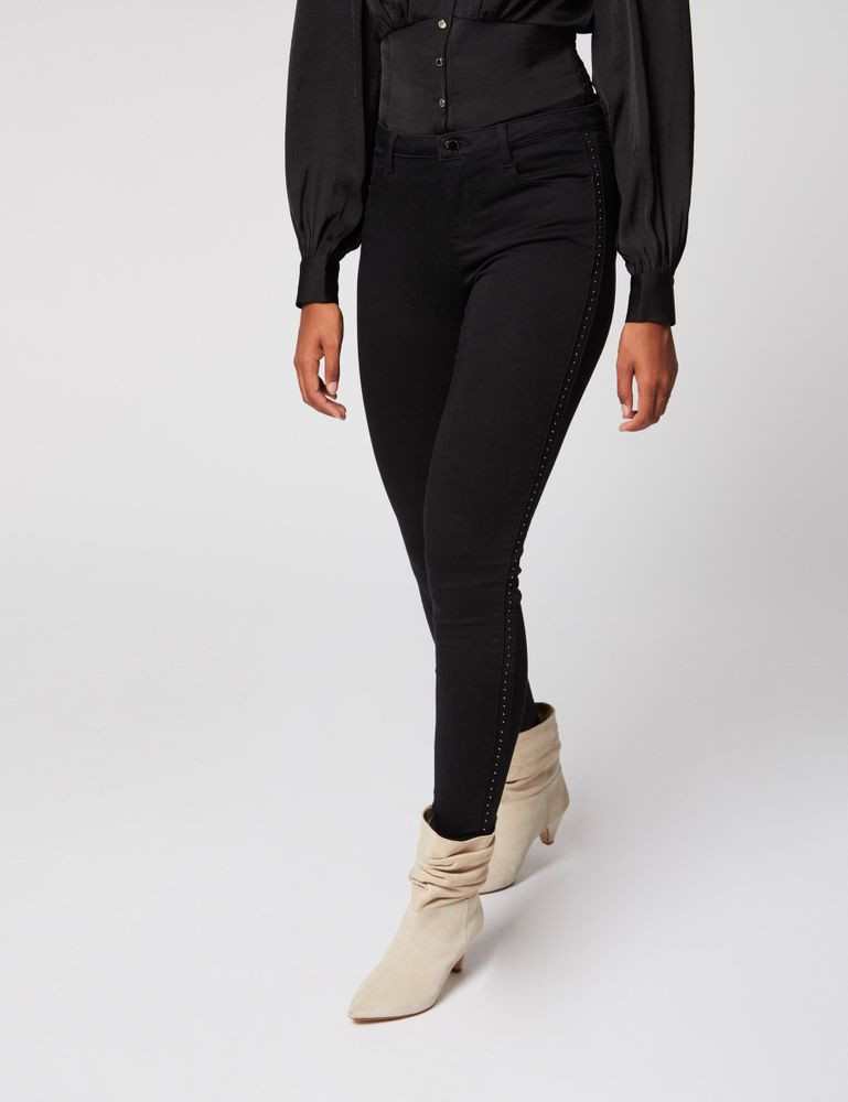 Jeans skinny taille haute avec clous noir femme | Morgan