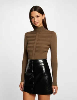 Pull manches longues col roulé vert fonce femme