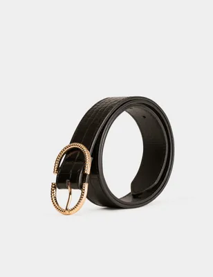 Ceinture aspect croco noir femme
