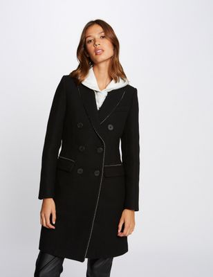 Manteau droit boutonné noir femme | Morgan